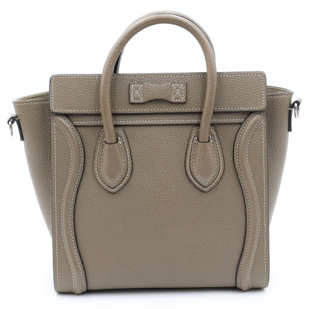 CELINE(セリーヌ) ラゲージ ナノショッパー スリ 2WAYハンドバッグ ショルダーバッグ グレージュ レザー シルバー金具 レディース