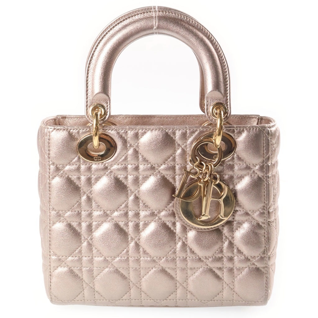 DIOR(ディオール) レディディオール カナージュ メタリック 2WAYハンドバッグ ショルダーバッグ ゴールド レザー ゴールド金具 レディース