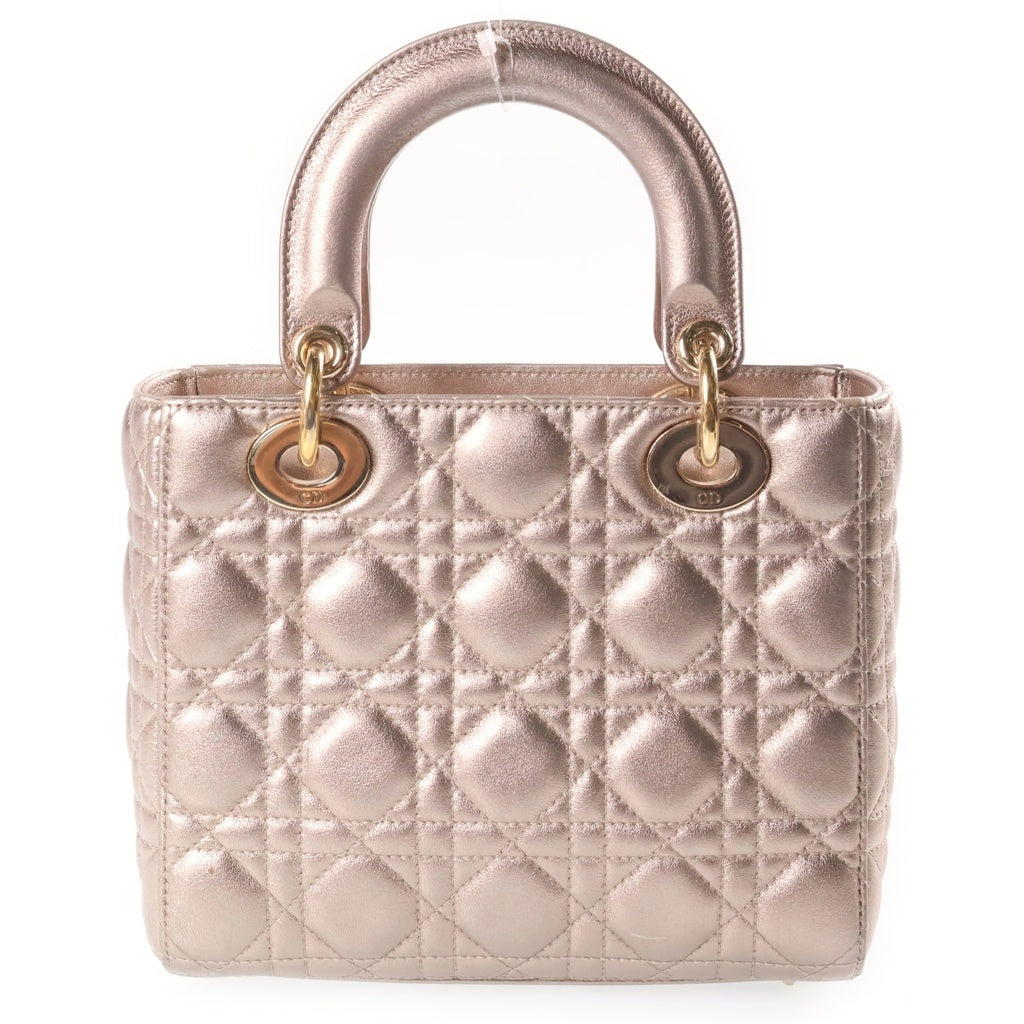 DIOR(ディオール) レディディオール カナージュ メタリック 2WAYハンドバッグ ショルダーバッグ ゴールド レザー ゴールド金具 レディース