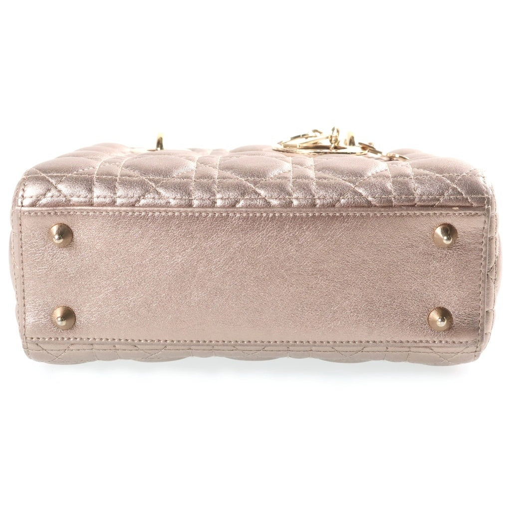 DIOR(ディオール) レディディオール カナージュ メタリック 2WAYハンドバッグ ショルダーバッグ ゴールド レザー ゴールド金具 レディース