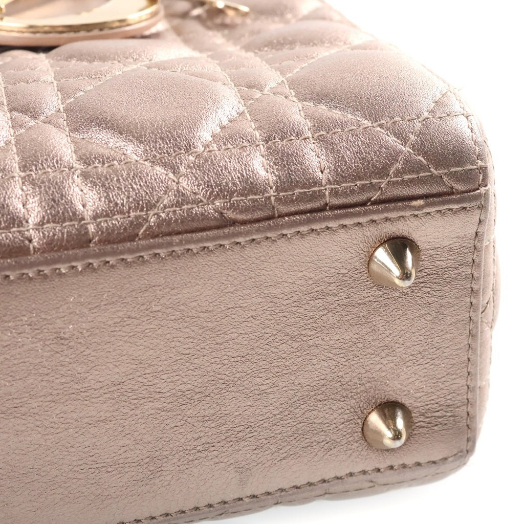 DIOR(ディオール) レディディオール カナージュ メタリック 2WAYハンドバッグ ショルダーバッグ ゴールド レザー ゴールド金具 レディース