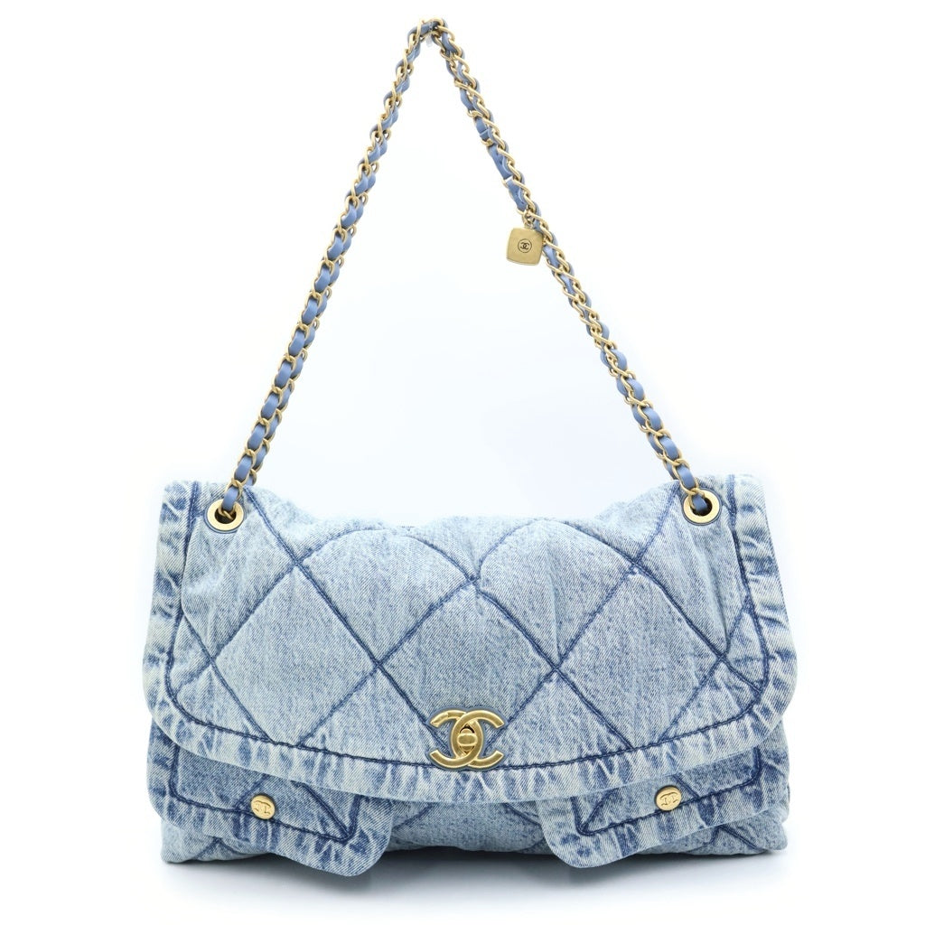 CHANEL(シャネル) ココマーク デニムマキシフラップバッグ ハンドバッグ ワンショルダーバッグ ブルー AS5727 レディース