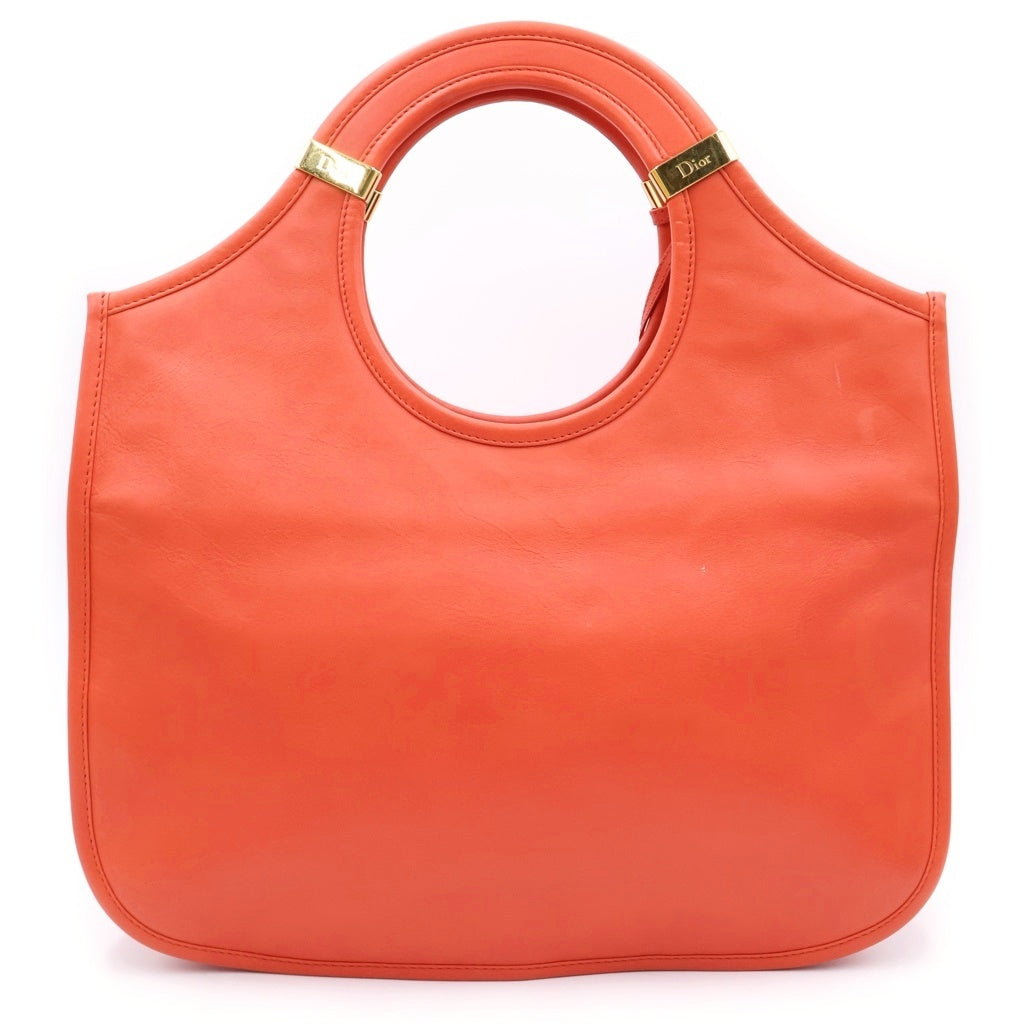 Christian Dior(クリスチャンディオール) ロゴチャーム トートバッグ ハンドバッグ オレンジ レザー ゴールド金具 レディース
