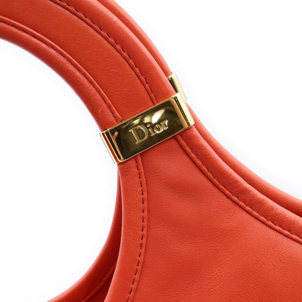 Christian Dior(クリスチャンディオール) ロゴチャーム トートバッグ ハンドバッグ オレンジ レザー ゴールド金具 レディース