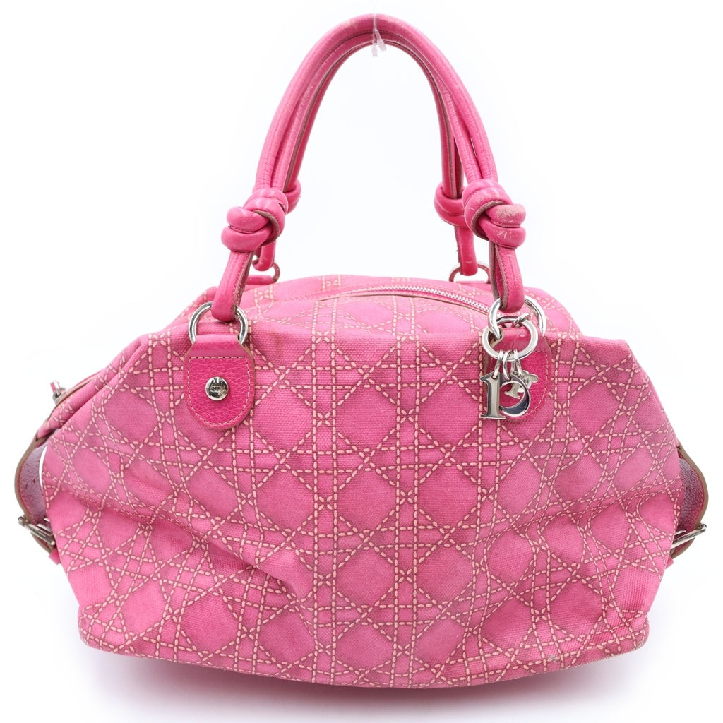 Christian Dior(クリスチャンディオール) カナージュ ハンドバッグ ボストンバッグ ピンク シルバー金具 レディース