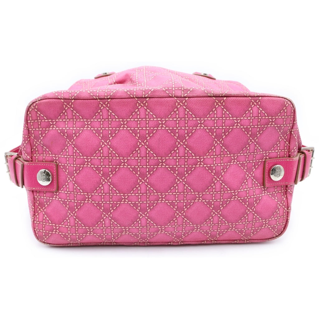 Christian Dior(クリスチャンディオール) カナージュ ハンドバッグ ボストンバッグ ピンク シルバー金具 レディース