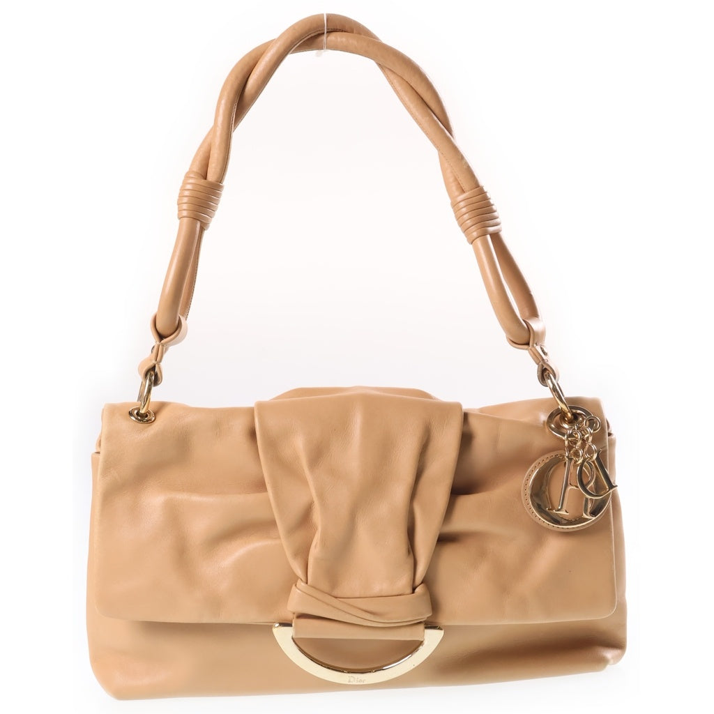 Christian Dior(クリスチャンディオール) デミルーン ワンショルダーバッグ ハンドバッグ ベージュ レザー ゴールド金具 レディース