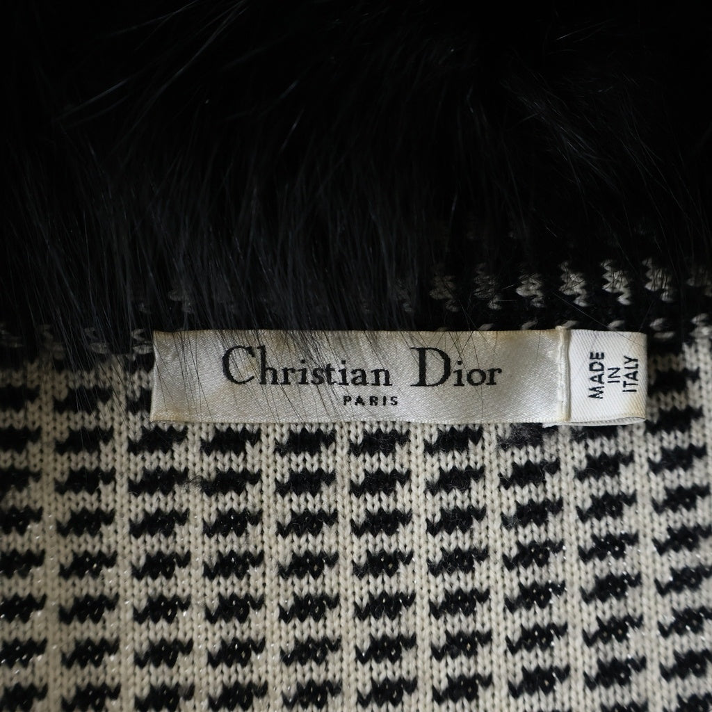 Christian Dior(クリスチャンディオール) オックスファー付き ウール チェックロングコート ホワイト×ブラック 9A24801GM512 レディース