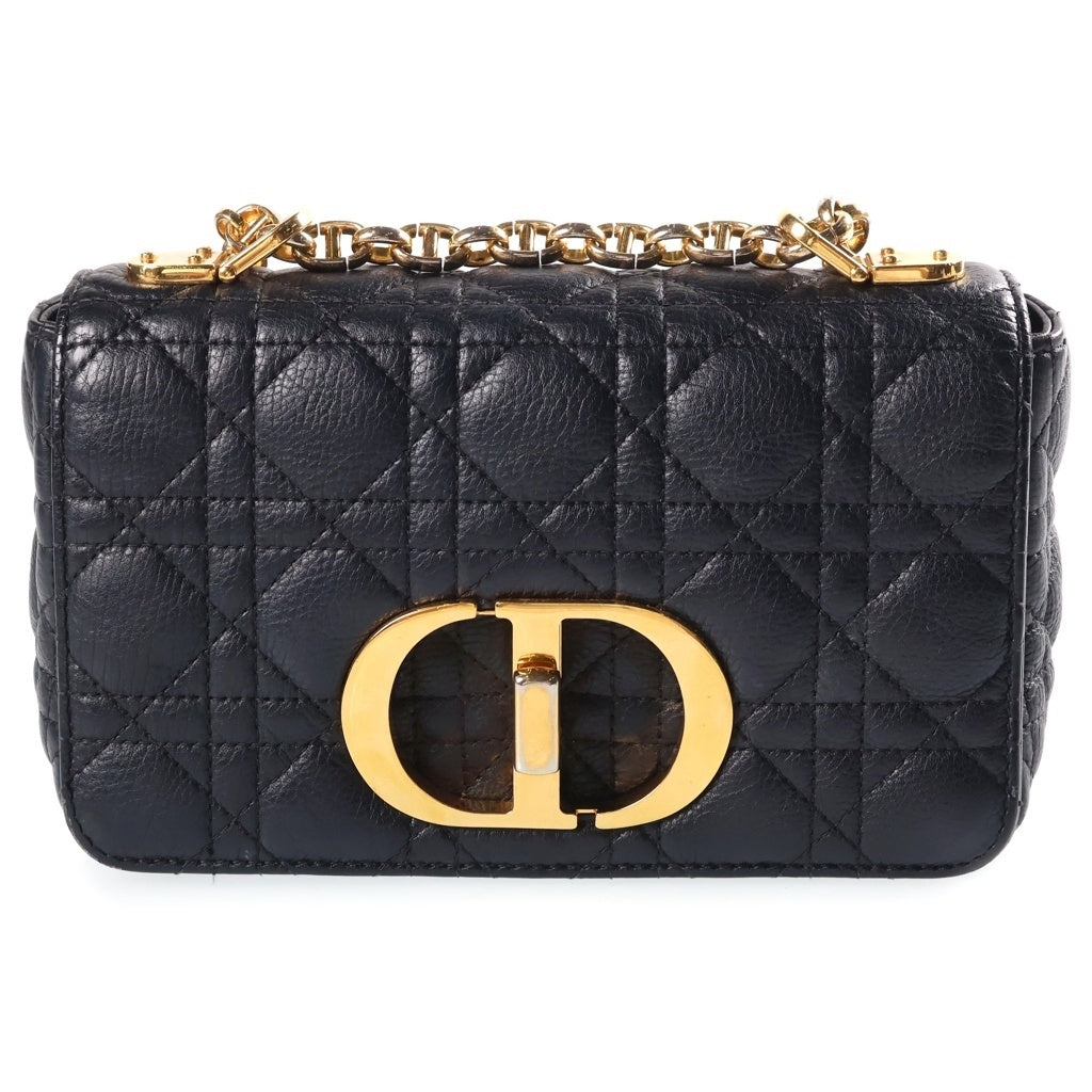 Christian Dior(クリスチャンディオール) カロ スモール カナージュ チェーンショルダーバッグ レザー ゴールド金具 ブラック レディース