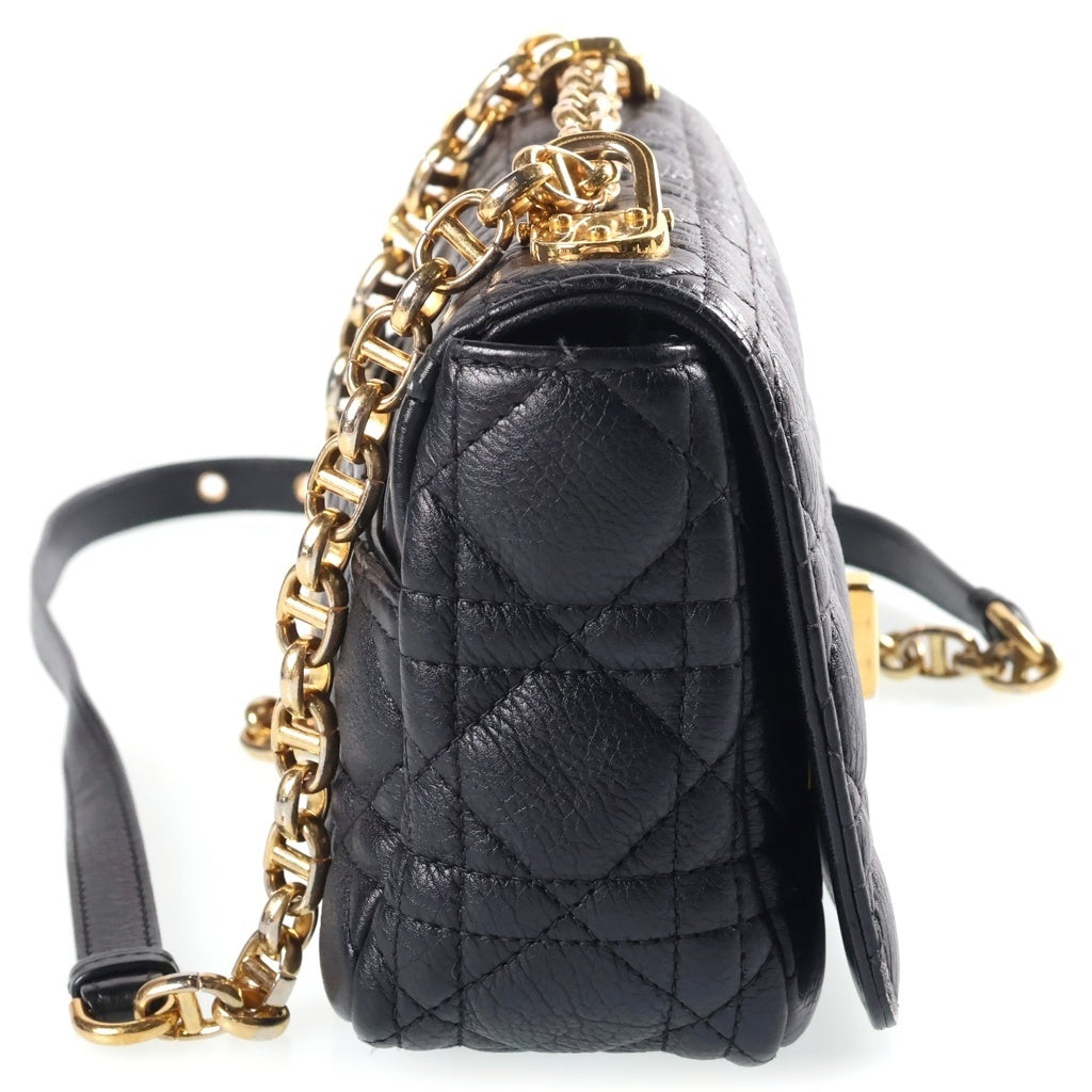 Christian Dior(クリスチャンディオール) カロ スモール カナージュ チェーンショルダーバッグ レザー ゴールド金具 ブラック レディース