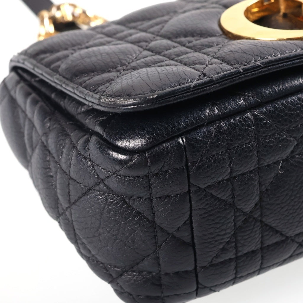 Christian Dior(クリスチャンディオール) カロ スモール カナージュ チェーンショルダーバッグ レザー ゴールド金具 ブラック レディース