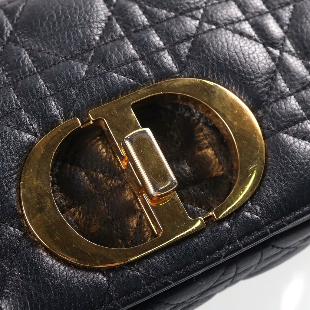 Christian Dior(クリスチャンディオール) カロ スモール カナージュ チェーンショルダーバッグ レザー ゴールド金具 ブラック レディース