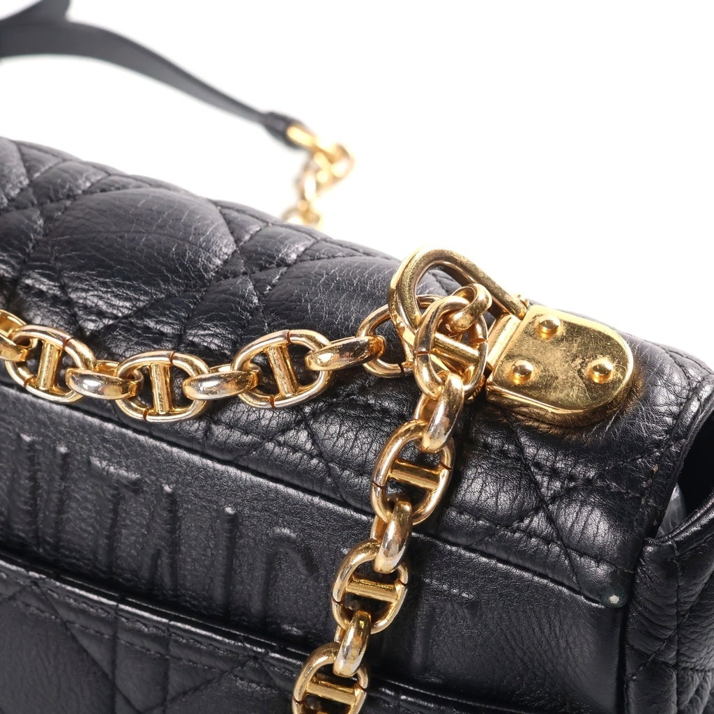 Christian Dior(クリスチャンディオール) カロ スモール カナージュ チェーンショルダーバッグ レザー ゴールド金具 ブラック レディース