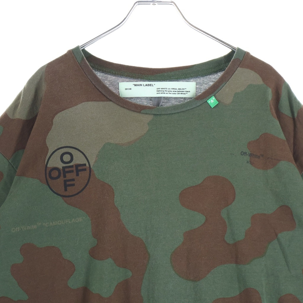 OFF-WHITE(オフホワイト) ロゴ 迷彩 カモフラージュ コットン 半袖 オーバー Tシャツ カットソー #M カーキ OMAA038R19185016 レディース