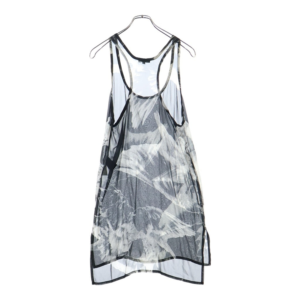 ANN DEMEULEMEESTER(アンドゥムルメステール) 総柄 シルクワンピース ドレス ノースリーブ ブラック/ホワイト レディース