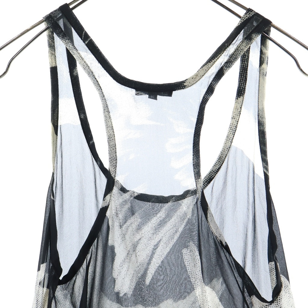 ANN DEMEULEMEESTER(アンドゥムルメステール) 総柄 シルクワンピース ドレス ノースリーブ ブラック/ホワイト レディース