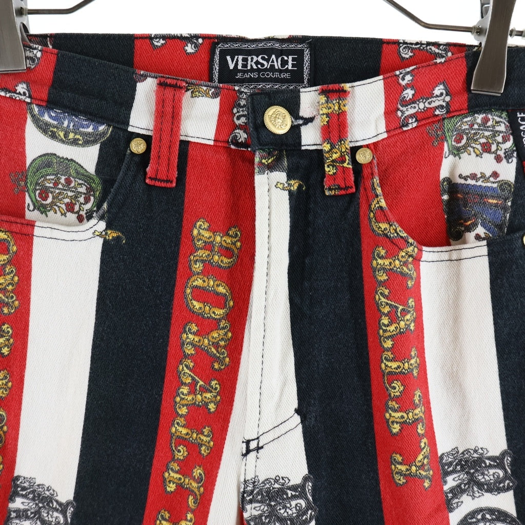 VERSACE(ヴェルサーチ) 総柄パンツ ブラック×レッド コットン 29 43 EC レディース