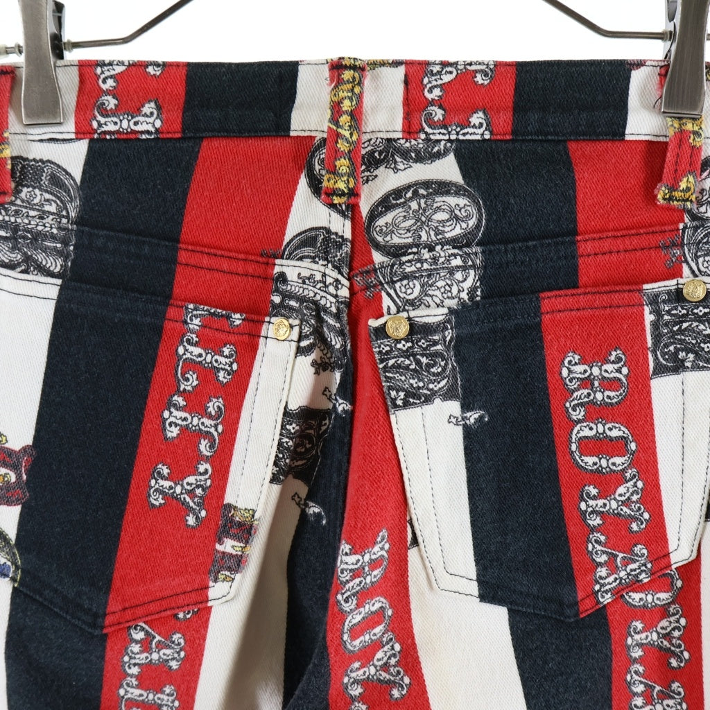 VERSACE(ヴェルサーチ) 総柄パンツ ブラック×レッド コットン 29 43 EC レディース