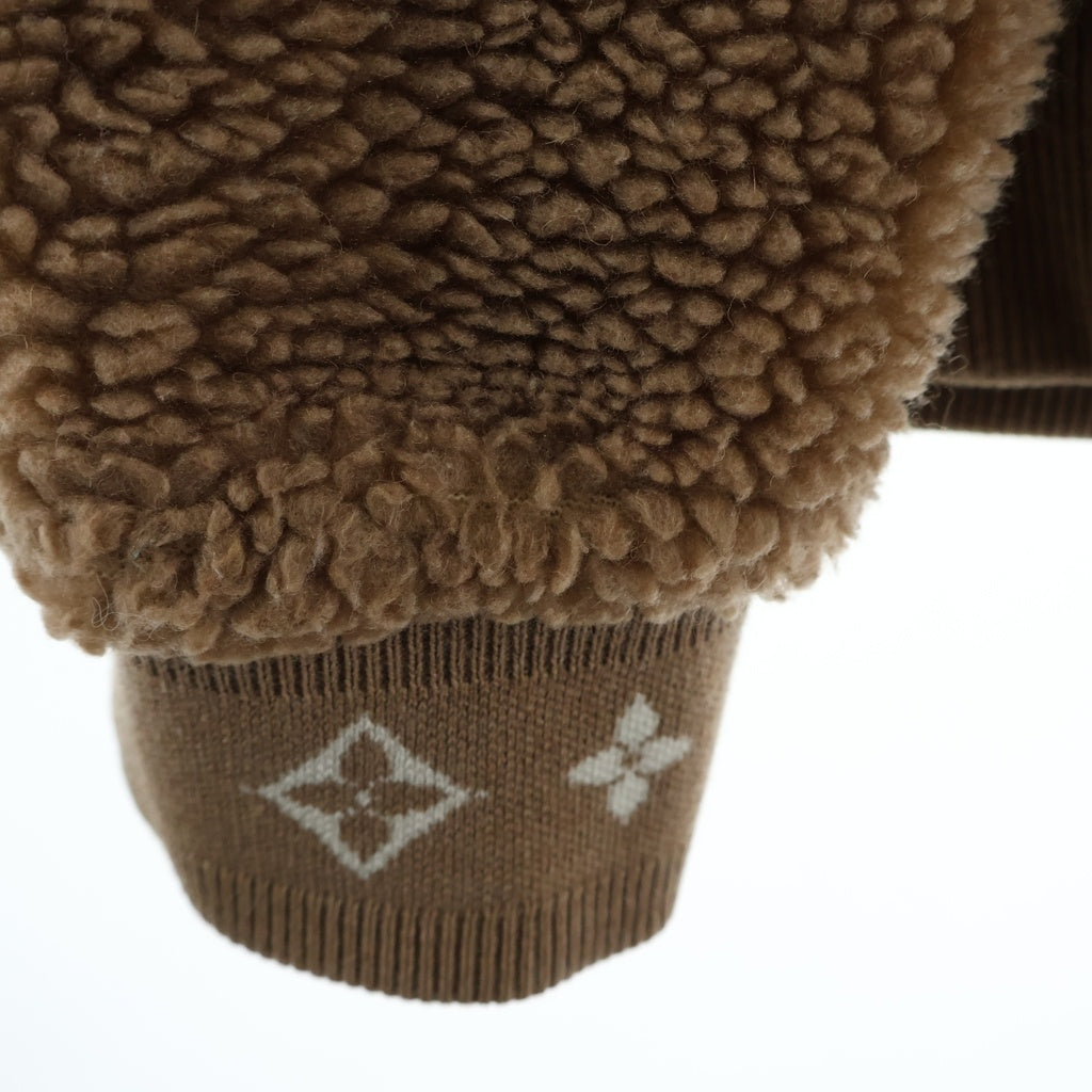 LOUIS VUITTON(ルイヴィトン) 25SS レザーワッペンロゴ ボアフリース ジップアップ ジャケット ブラウン RM251MJ DDI HSY42W