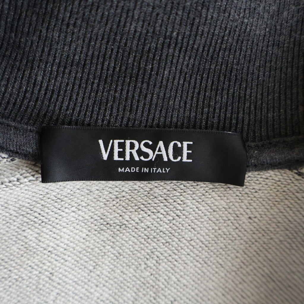 VERSACE(ヴェルサーチ) ロゴ刺繍 パイルジャガード バロック柄切り替え ジップアップ スウェット トラックジャケット グレー 1013973
