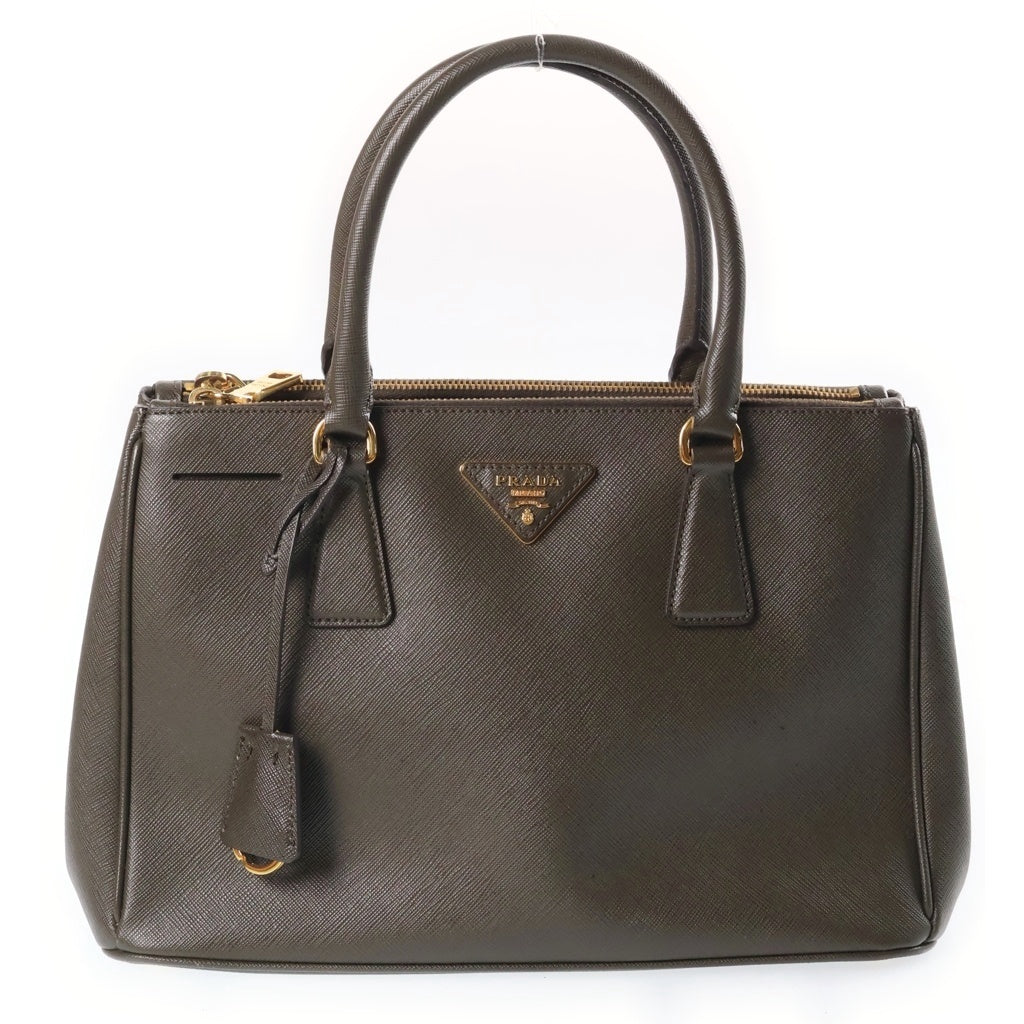 PRADA(プラダ) ガレリア ミディアム サフィアーノ 2WAYハンドバッグ ショルダーバッグ カーキ レザー 1BA863 ゴールド金具 レディース