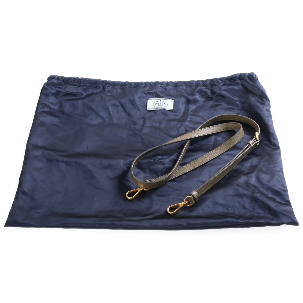 PRADA(プラダ) ガレリア ミディアム サフィアーノ 2WAYハンドバッグ ショルダーバッグ カーキ レザー 1BA863 ゴールド金具 レディース