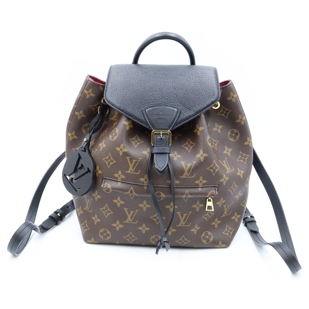 LOUIS VUITTON(ルイヴィトン) モノグラム モンスリNM リュックサック バックパック ブラック×ブラウン レザー×PVC M45515 ゴールド金具 レディース