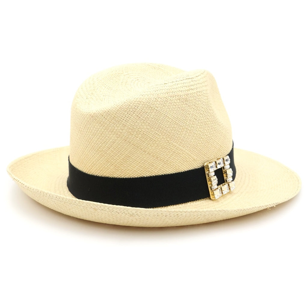 Roger Vivier(ロジェヴィヴィエ) ビジュー コットン×レーヨン ストローハット 帽子 #M ベージュ レディース