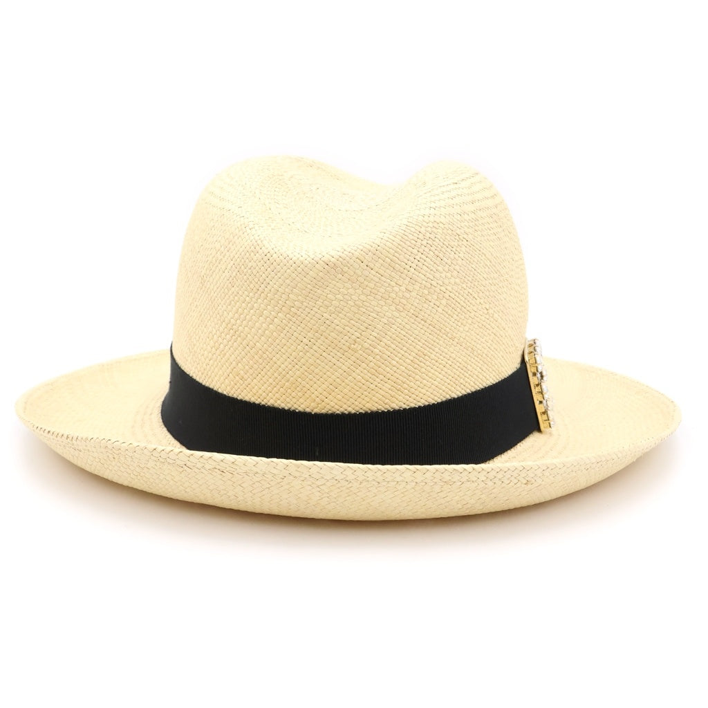 Roger Vivier(ロジェヴィヴィエ) ビジュー コットン×レーヨン ストローハット 帽子 #M ベージュ レディース