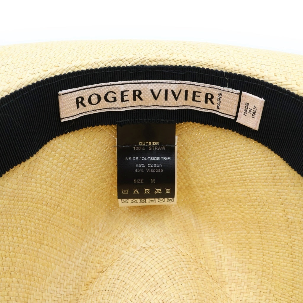 Roger Vivier(ロジェヴィヴィエ) ビジュー コットン×レーヨン ストローハット 帽子 #M ベージュ レディース