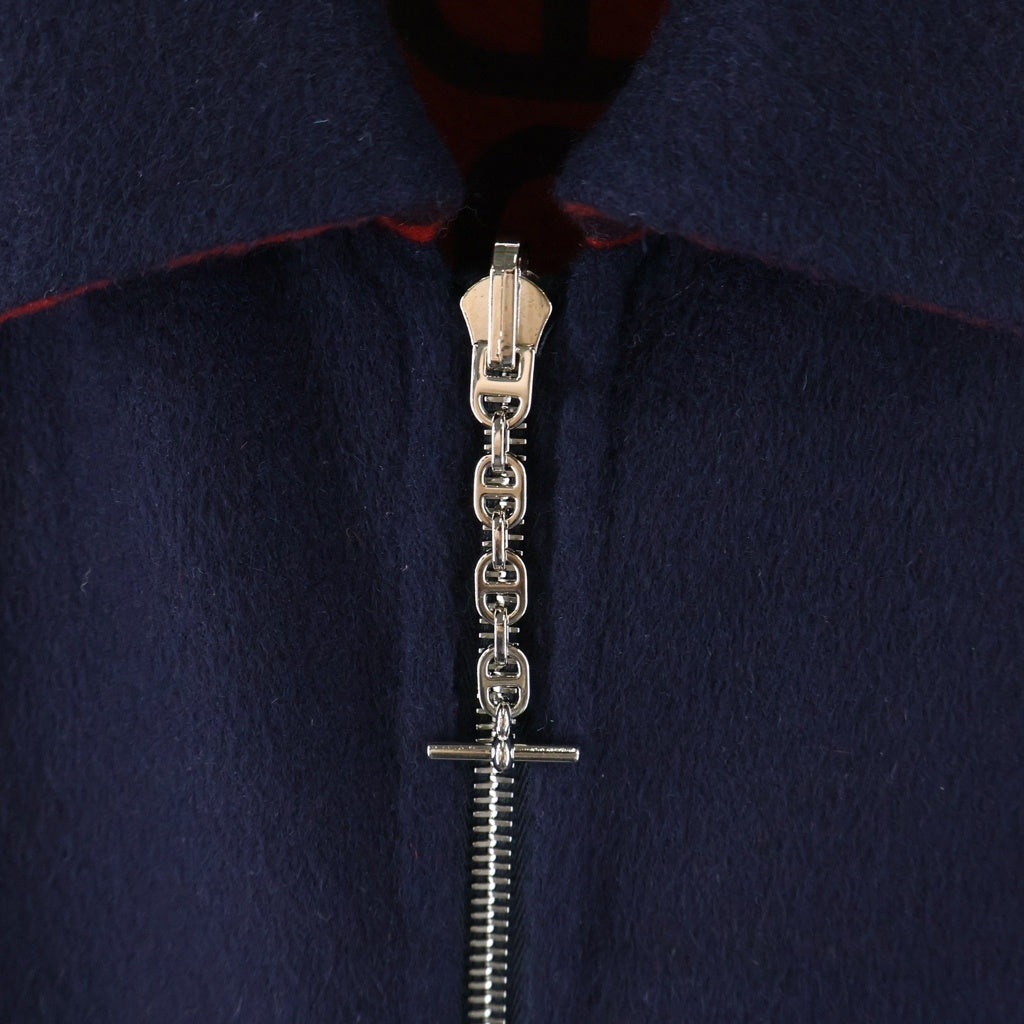HERMES(エルメス) 23SS シェーヌダンクル リバーシブル カシミヤジップアップコート ネイビー×レッド #44 3E0130D1 レディース