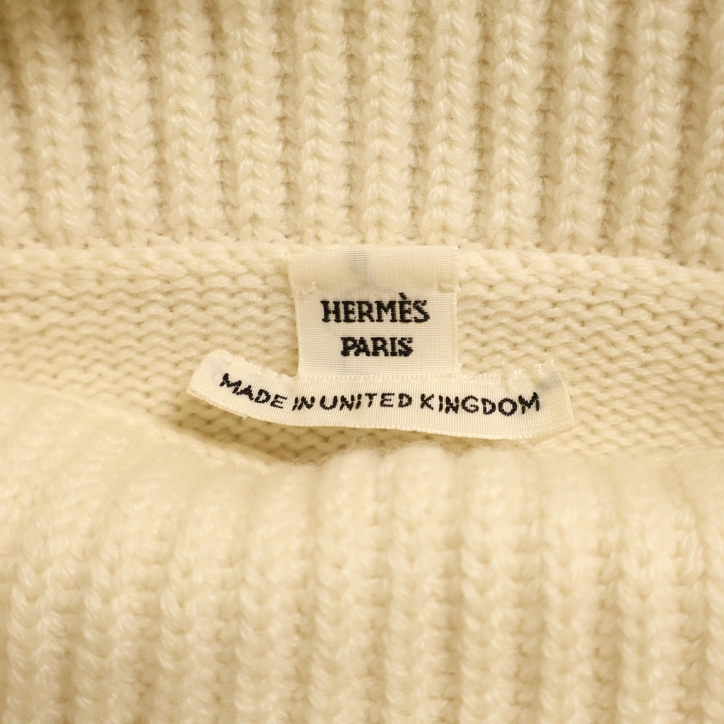 HERMES(エルメス) Logo Cashmere Knit Hリフト タートルネック カシミヤニット 長袖セーター ホワイト 5H2622D1 レディース