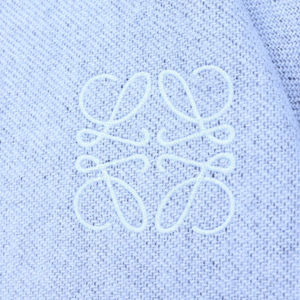 LOEWE(ロエベ) アナグラムロゴ 刺繍 ウール フリンジマフラー ネイビー レディース