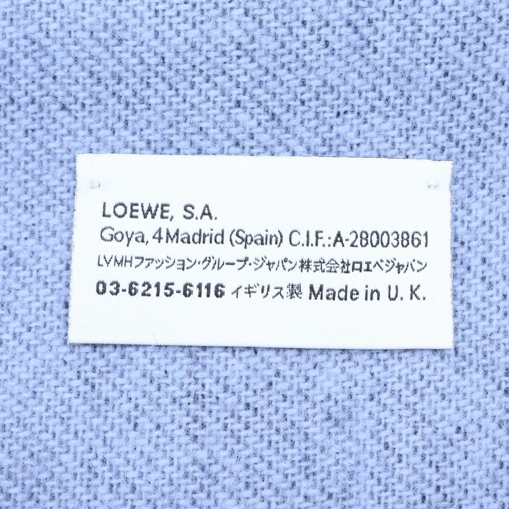 LOEWE(ロエベ) アナグラムロゴ 刺繍 ウール フリンジマフラー ネイビー レディース