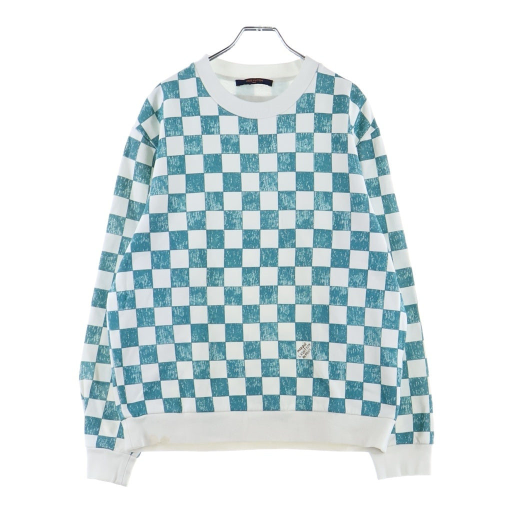 LOUIS VUITTON(ルイヴィトン) 21AW ダミエ プリンテッド クルーネック プルオーバー スウェット トレーナー ホワイト/グリーン RW2129 IHN HLY30W