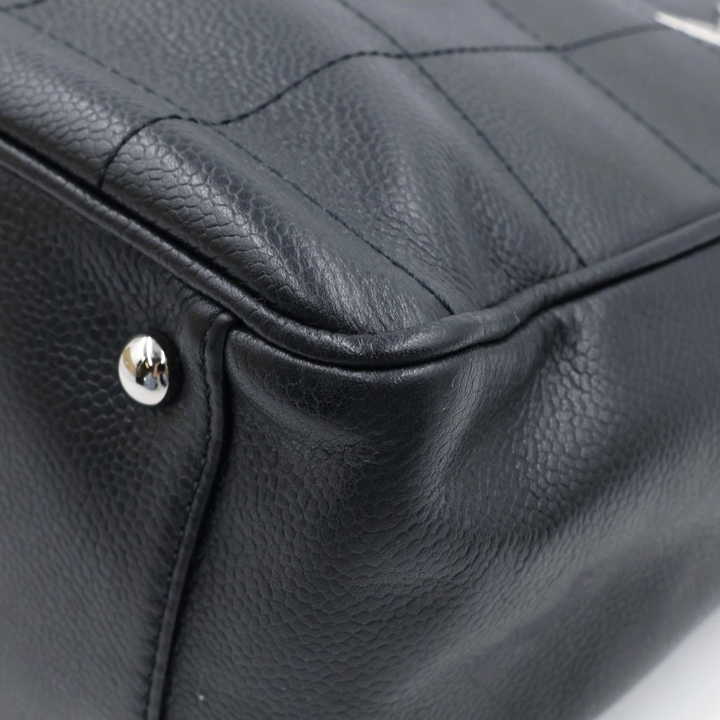 CHANEL(シャネル) チョコバー キャビアスキン シルバー金具 トートバッグ ハンドバッグ ブラック 8番台 レディース
