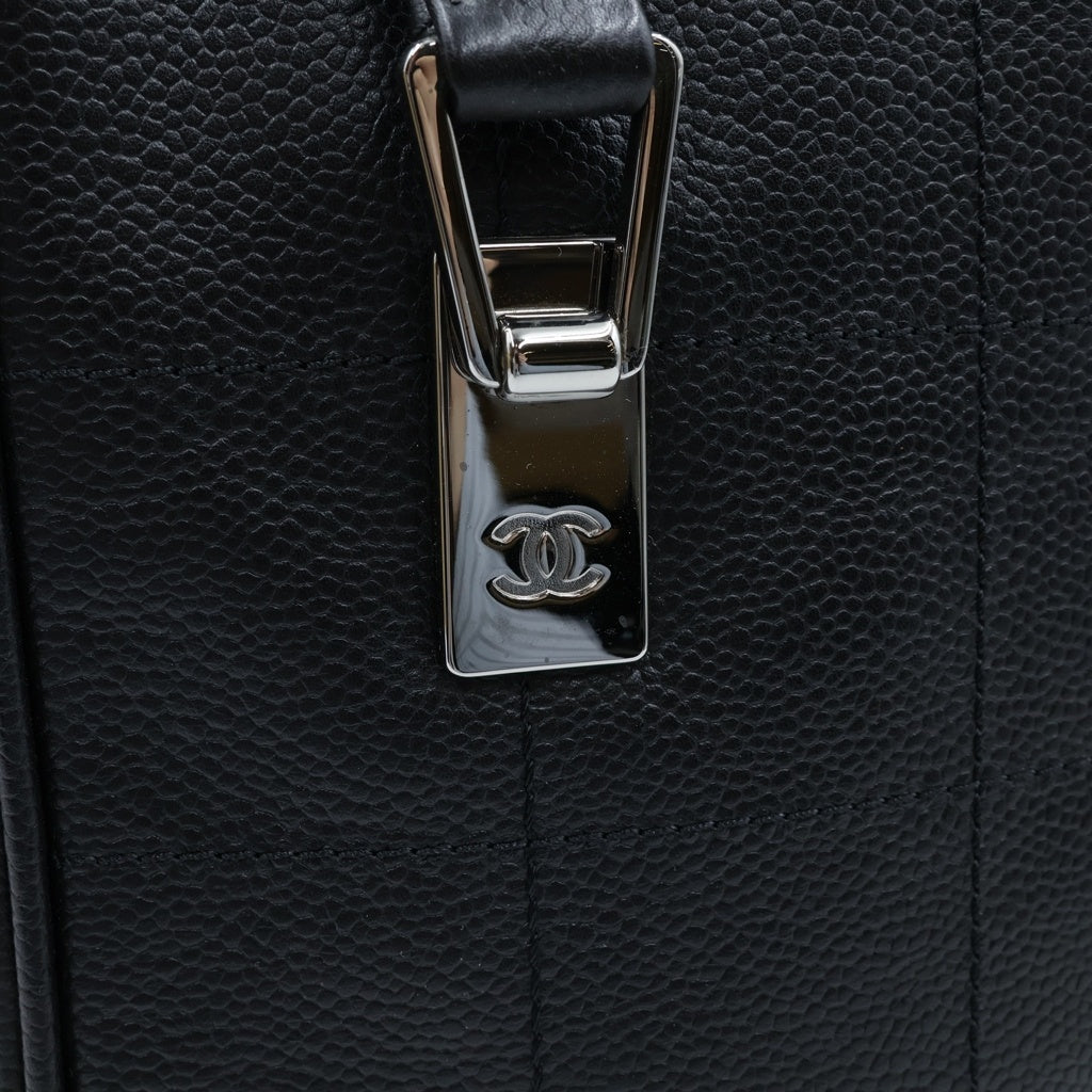 CHANEL(シャネル) チョコバー キャビアスキン シルバー金具 トートバッグ ハンドバッグ ブラック 8番台 レディース