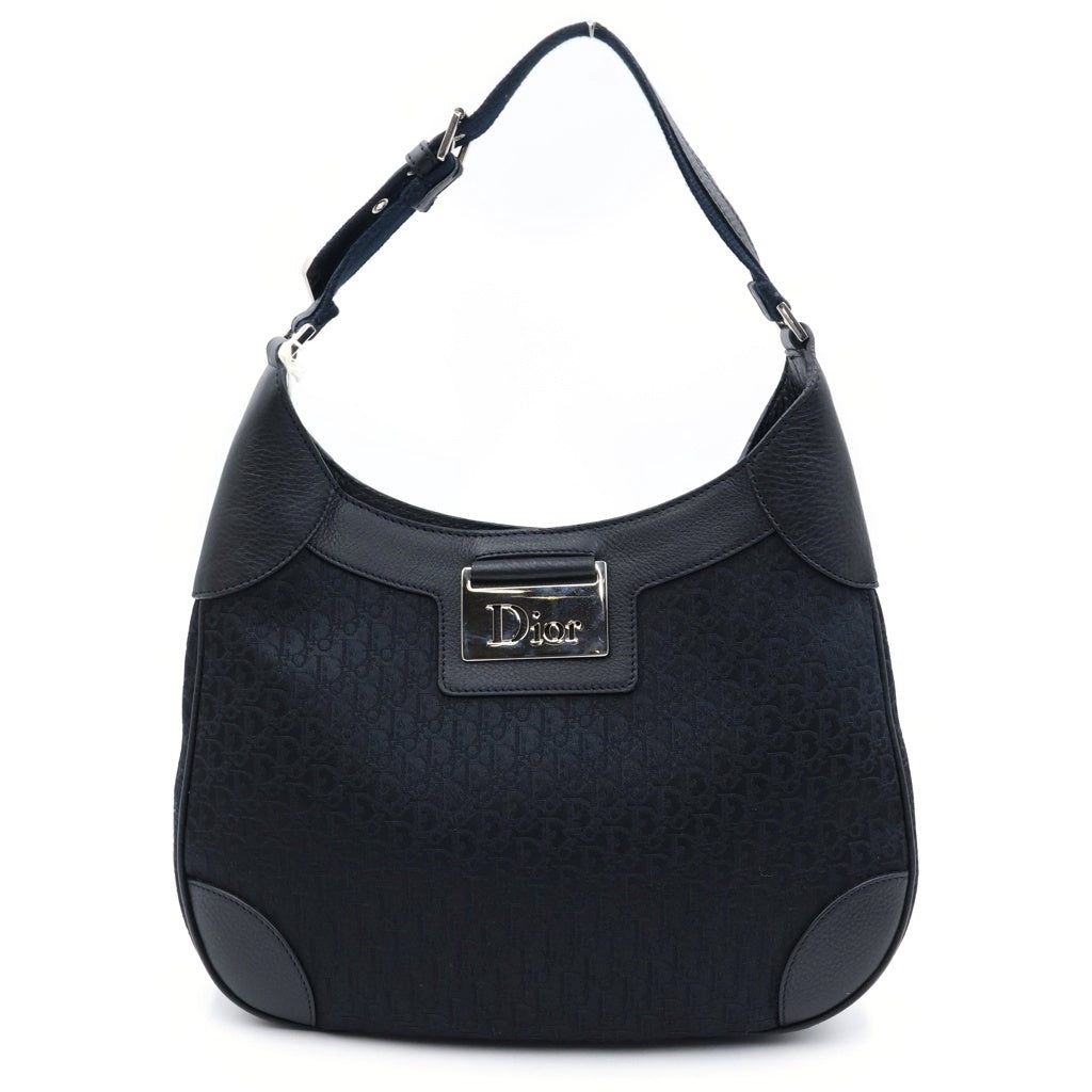 Christian Dior(クリスチャンディオール) ストリートシック トロッター レザー×キャンバス ワンショルダーバッグ トートバッグ ハンドバッグ ブラック レディース