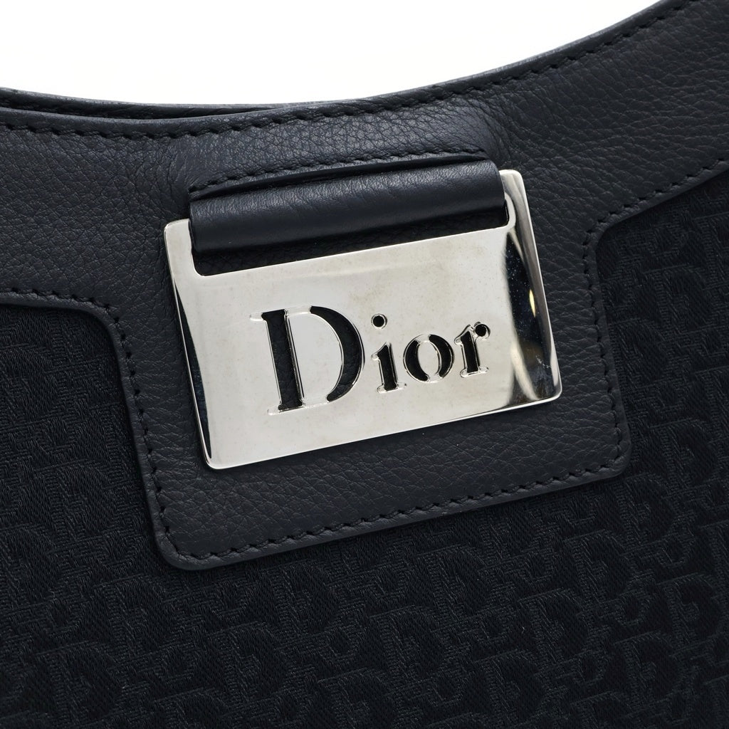 Christian Dior(クリスチャンディオール) ストリートシック トロッター レザー×キャンバス ワンショルダーバッグ トートバッグ ハンドバッグ ブラック レディース