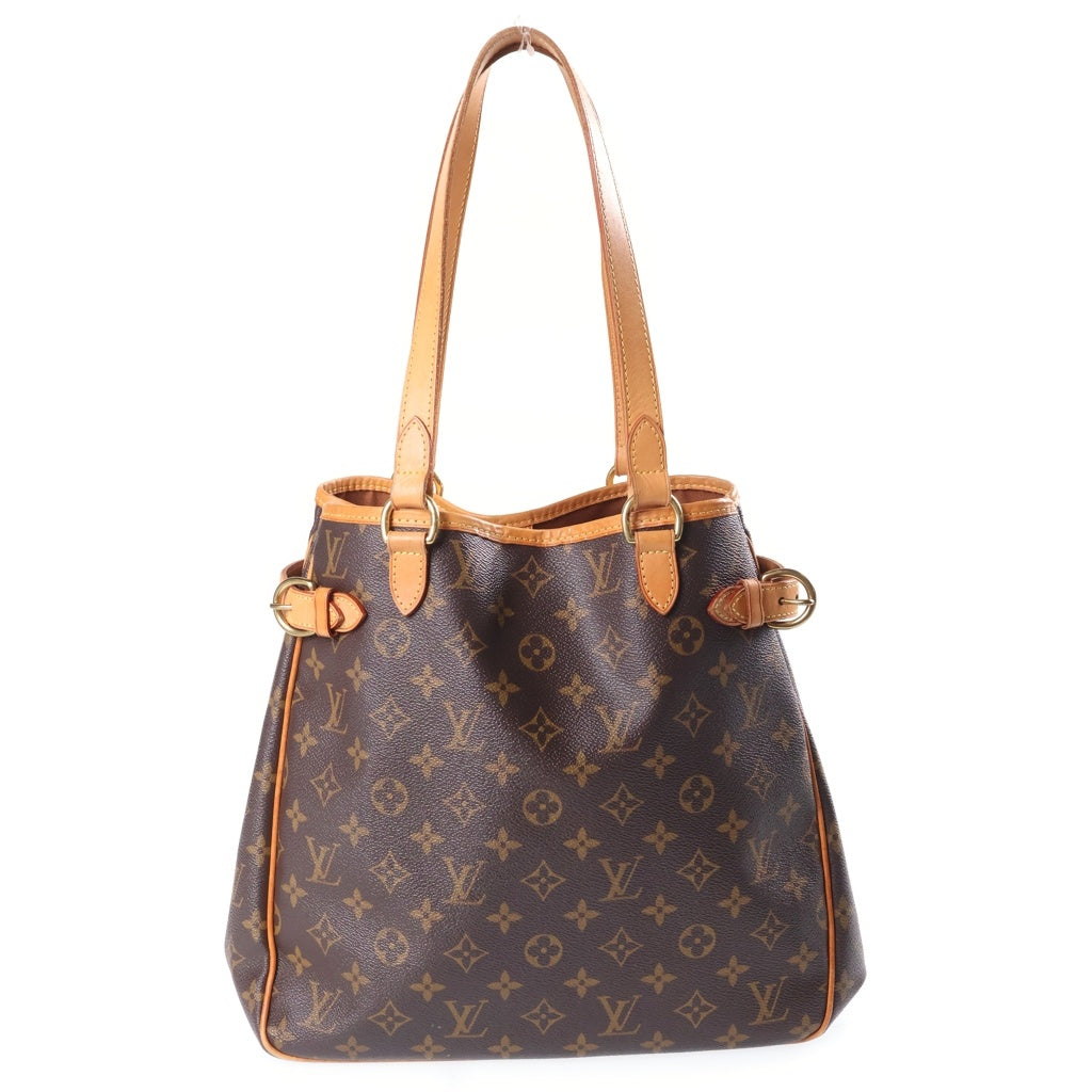 LOUIS VUITTON(ルイヴィトン) モノグラム バティニョール・ヴェルティカル ハンドバッグ トートバッグ ブラウン レザー×PVC M51153 ゴールド金具 レディース