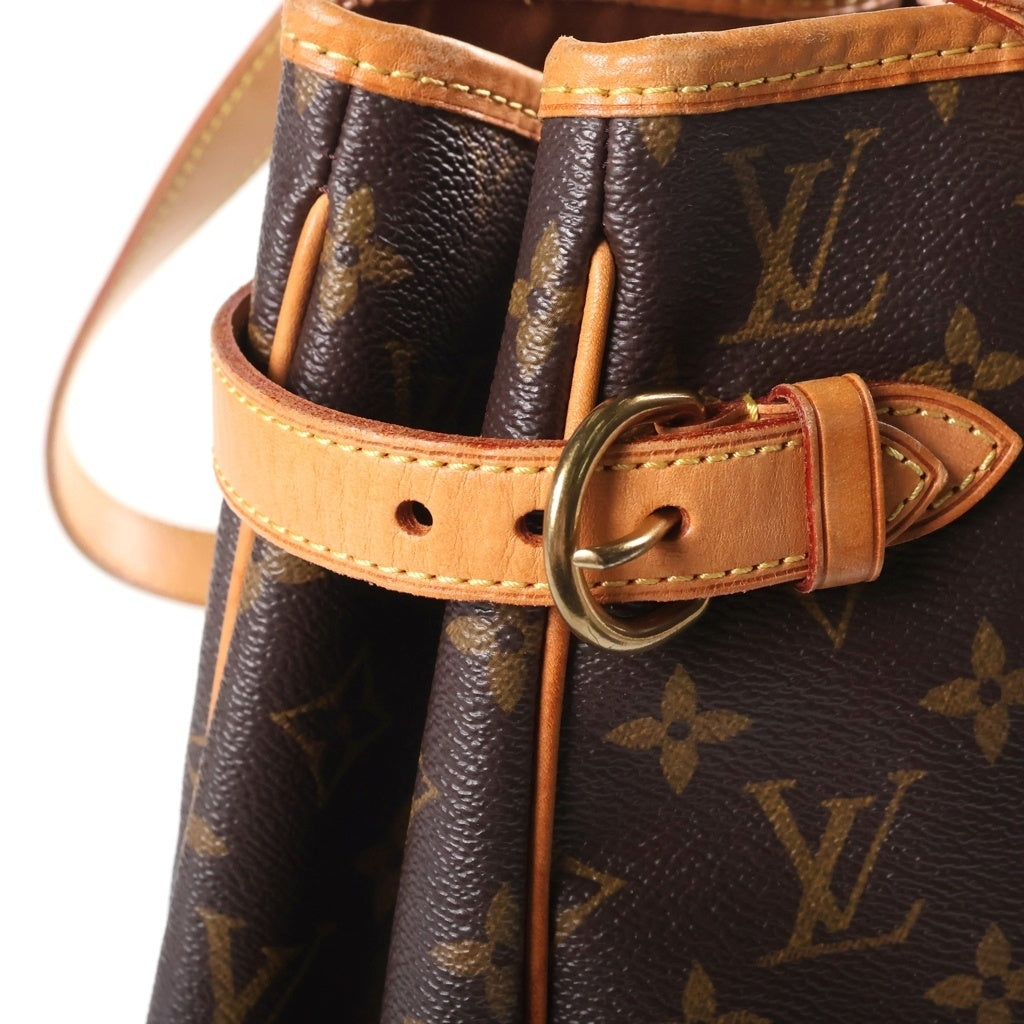 LOUIS VUITTON(ルイヴィトン) モノグラム バティニョール・ヴェルティカル ハンドバッグ トートバッグ ブラウン レザー×PVC M51153 ゴールド金具 レディース