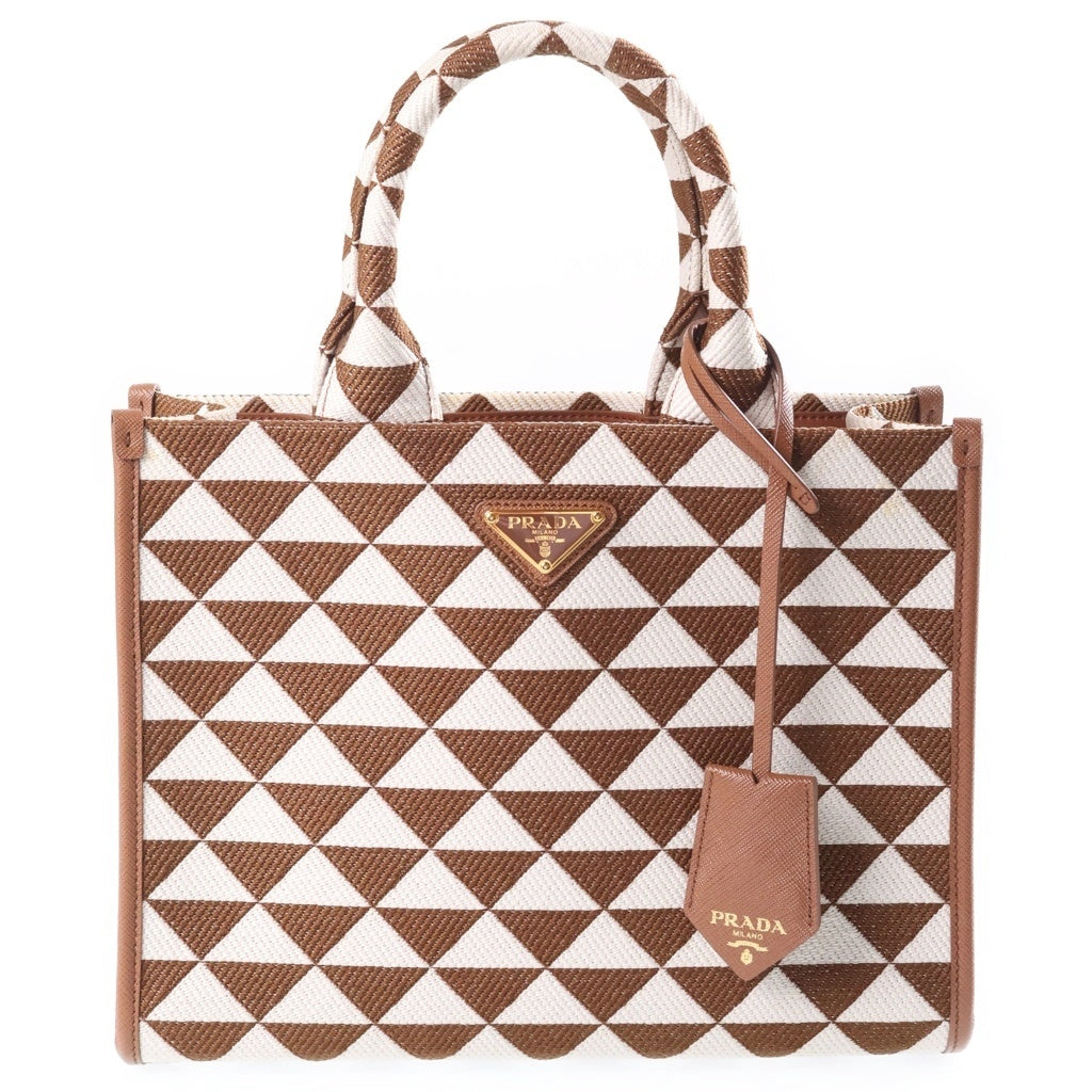 PRADA(プラダ) シンボル エンブロイダリー ファブリック ハンドバック 2wayショルダー スモール ホワイト/ブラウン 1BA354 レディース