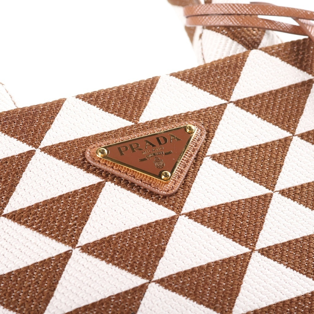 PRADA(プラダ) シンボル エンブロイダリー ファブリック ハンドバック 2wayショルダー スモール ホワイト/ブラウン 1BA354 レディース