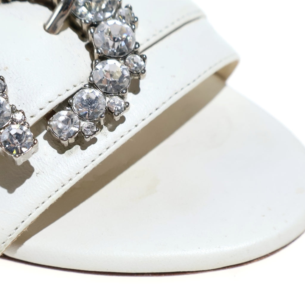 JIMMY CHOO(ジミーチュウ) クリスタルバックル レザー ミュール ヒール サンダル シューズ #36 ホワイト レディース