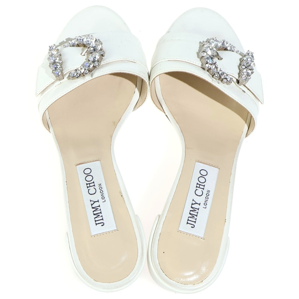 JIMMY CHOO(ジミーチュウ) クリスタルバックル レザー ミュール ヒール サンダル シューズ #36 ホワイト レディース