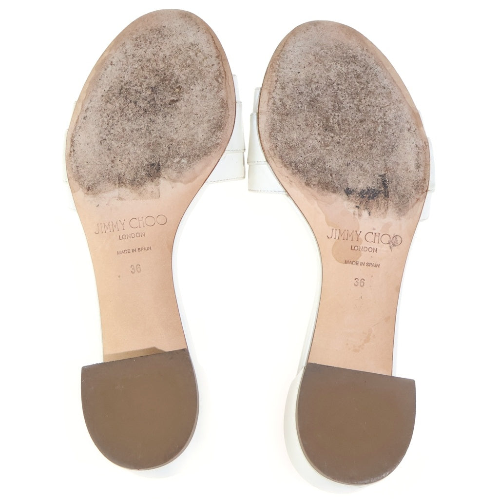 JIMMY CHOO(ジミーチュウ) クリスタルバックル レザー ミュール ヒール サンダル シューズ #36 ホワイト レディース