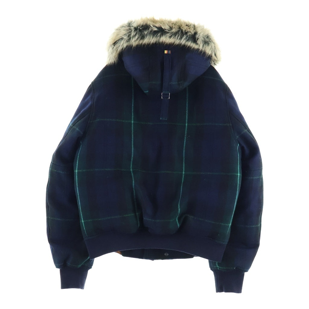 Paul Smith(ポールスミス) ファーフード タータンチェック柄 アウタージャケット ブルー×グリーン #L 283108
