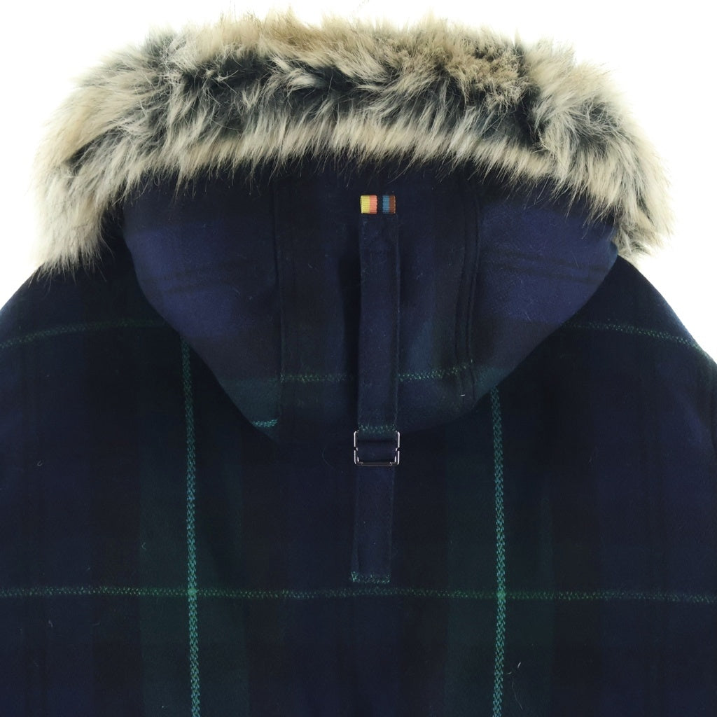 Paul Smith(ポールスミス) ファーフード タータンチェック柄 アウタージャケット ブルー×グリーン #L 283108