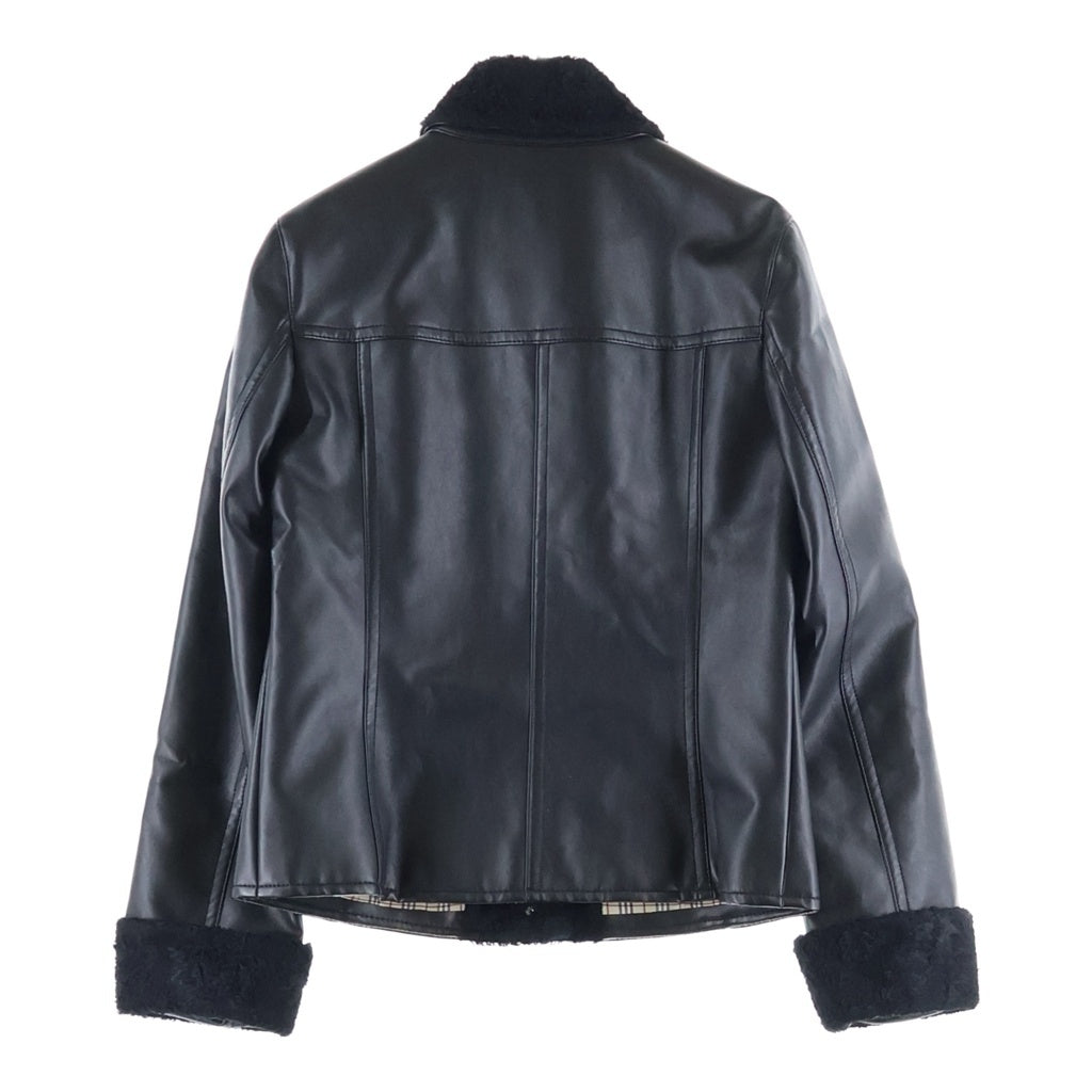BURBERRY BLUE LABEL(バーバリーブルーレーベル) フェイクレザー×ボア ジャケット フロントボタン ステンカラージャケット アウター #38 ブラック レディース