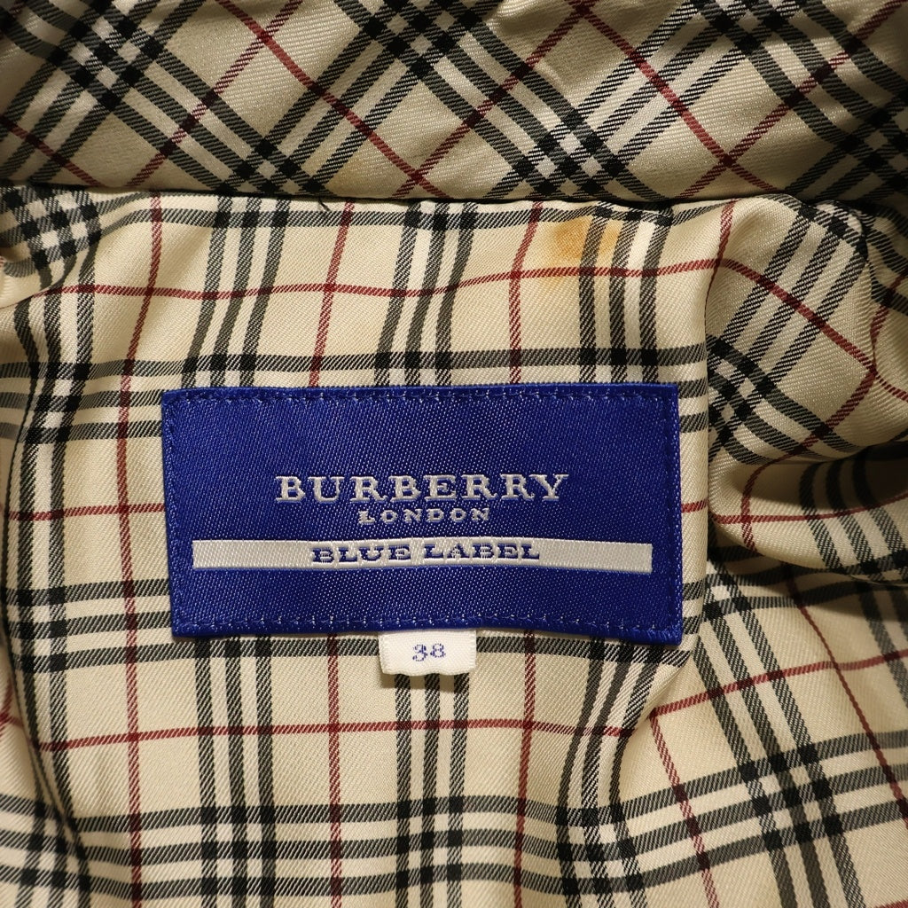 BURBERRY BLUE LABEL(バーバリーブルーレーベル) フェイクレザー×ボア ジャケット フロントボタン ステンカラージャケット アウター #38 ブラック レディース